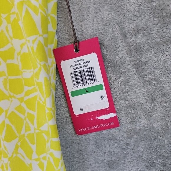 Vince Camuto Printed V-Neck Spaghetti Strap Midi Dress Womens L Bright Lemon - Picture 5 of 10